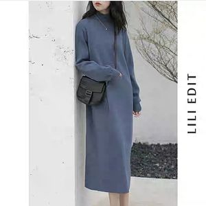 Blue Mockneck Sweater Dress